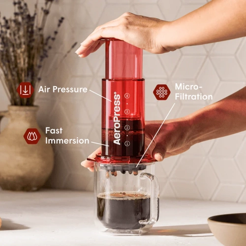 Кофеварка ручная Аэропресс (AeroPress) Clear Red: красный, 90RD05  фото 2