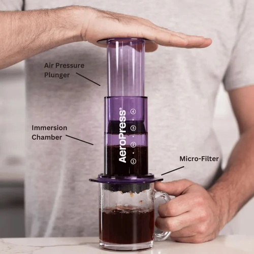 Кофеварка ручная Аэропресс (AeroPress) Clear Purple: фиолетовая, 90PR05  фото 2
